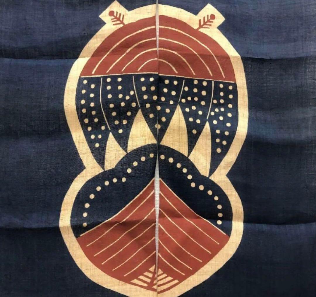 素敵　お洒落な　麻　型染　藍染　のれん　暖簾