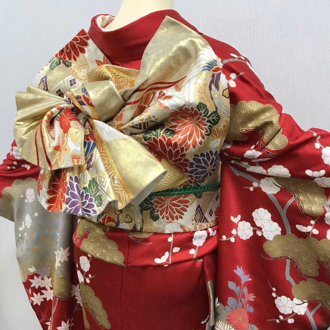 梅乃【135】正絹　振袖　フルセット　赤　大人　成人式　セット