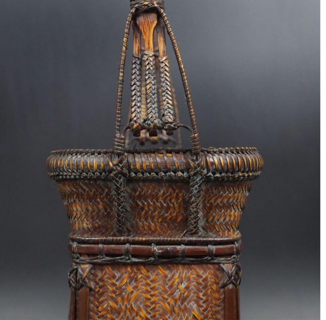 送料無料　竹細工　竹製花籠　花入れ　華道具茶道具　検/花器竹編竹製竹籠 花入