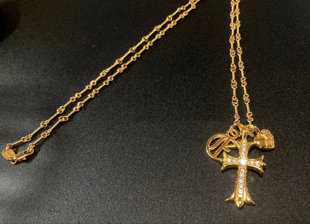 22k ダイヤクロス　ハートボール　ロゴ　ツイストチェーン　ネックレス　60㎝