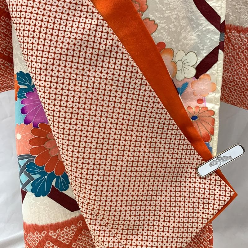 508ag74□七五三 七歳 女児 着物&六通袋帯 絞染め 花丸文□状態良好