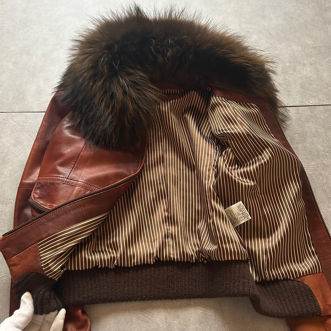 ジャケット・アウター archive grunge fur leather jacket brown
