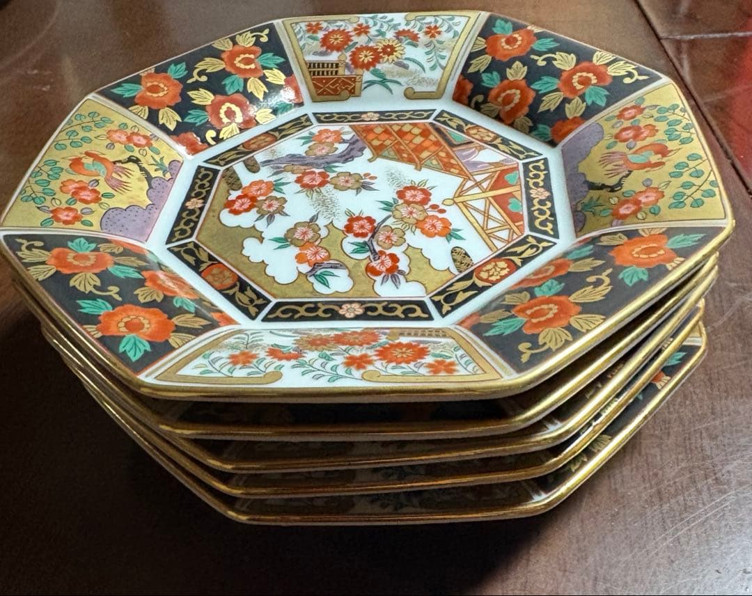 有田焼　　青藍窯　古伊万里金蘭手　八角皿　5枚セット