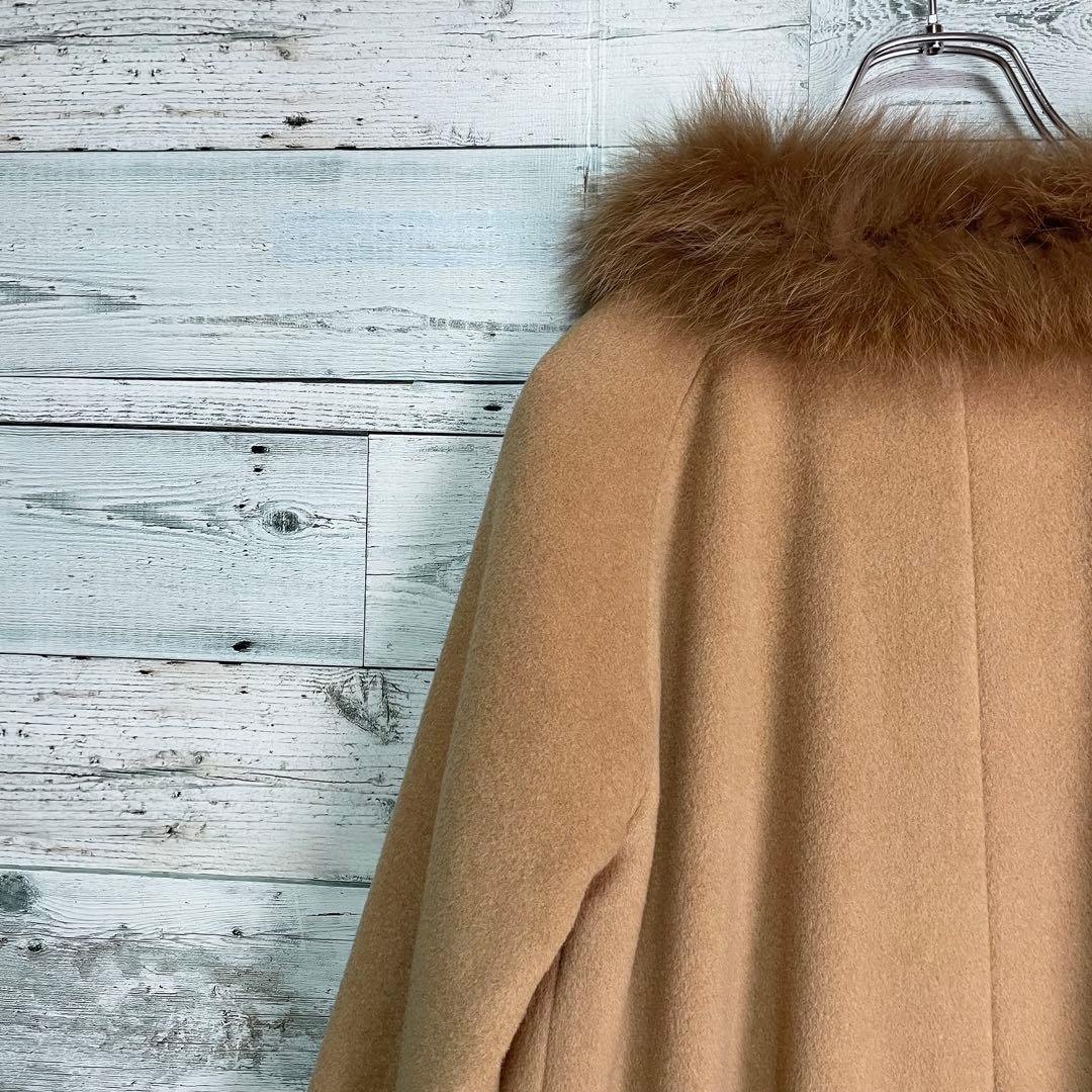 ☆美品☆ランバンオンブルー　ブルーフォックスファー付きウールコート　アンゴラ混