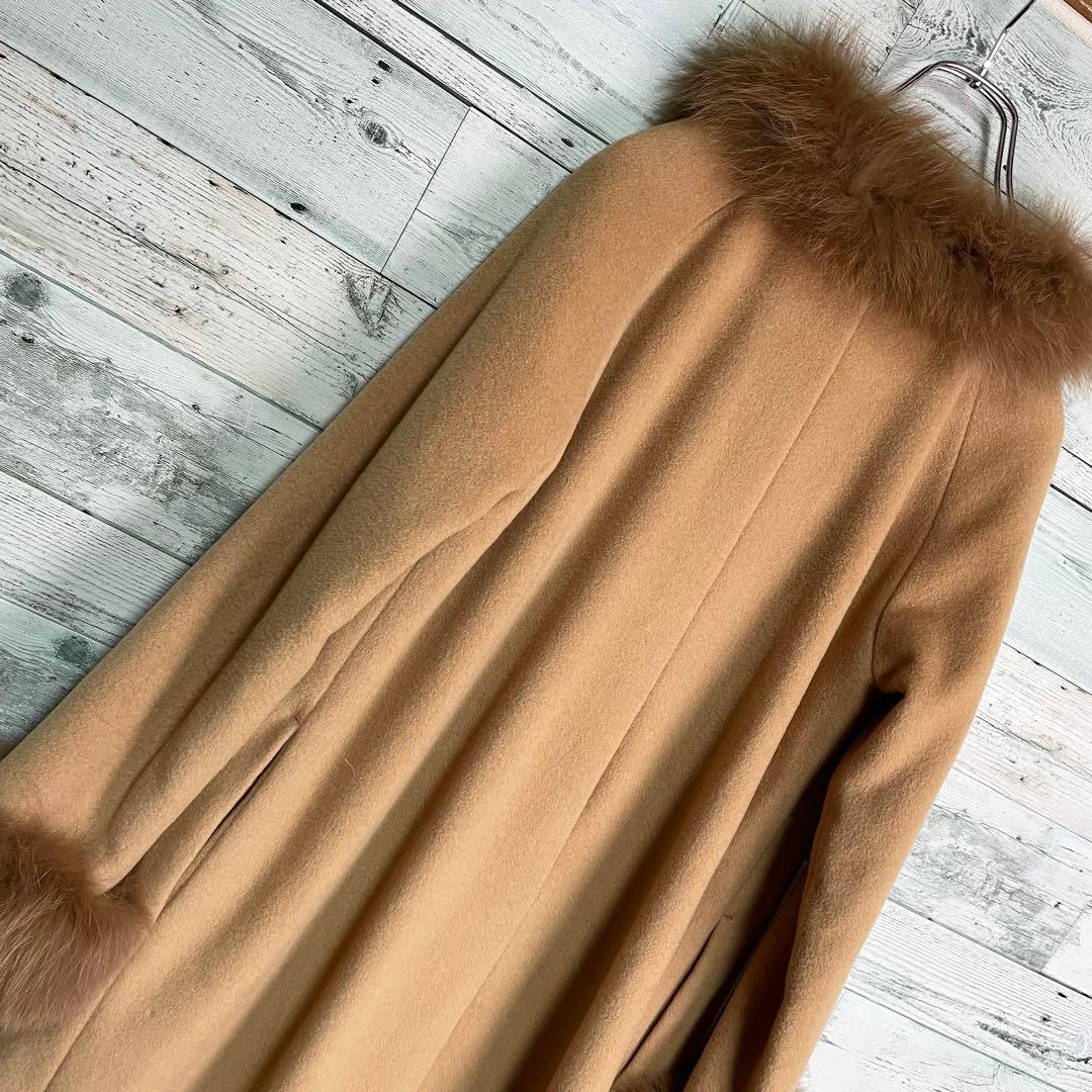 ☆美品☆ランバンオンブルー　ブルーフォックスファー付きウールコート　アンゴラ混