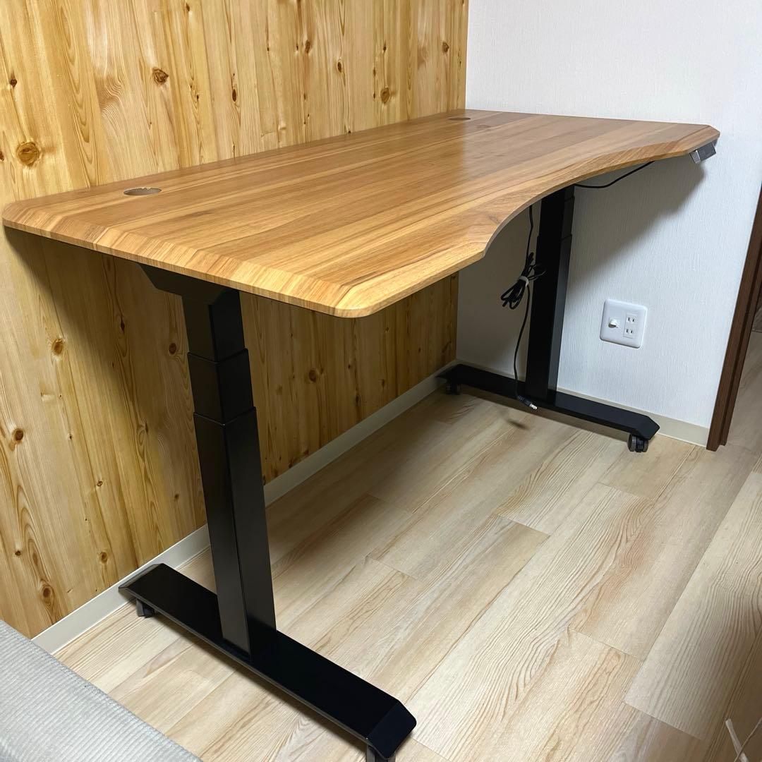 Flexispot E7 電動式昇降デスク (ブラック脚+カーブ型天板ブラウン)