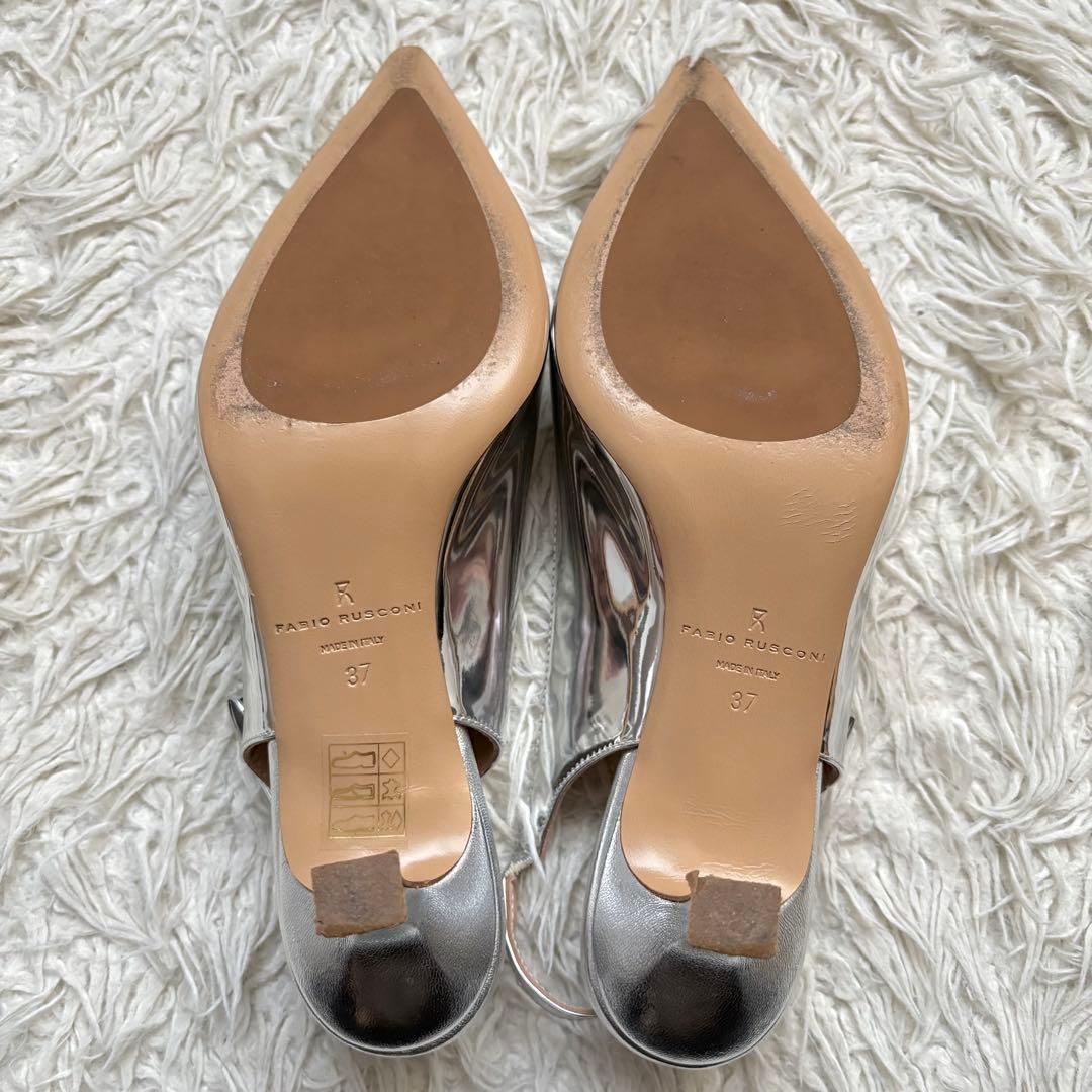 美品　ファビオルスコーニ メタリックバックストラップパンプス　24cm シルバー