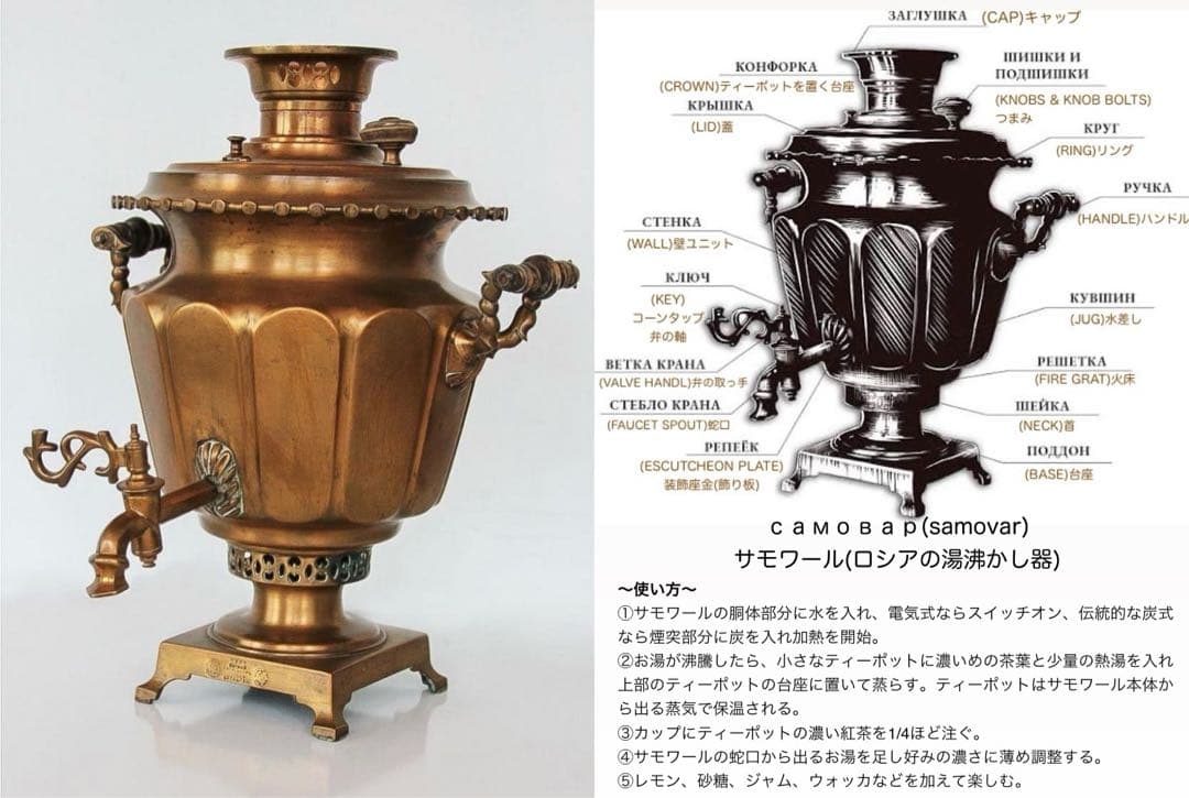 ロシア雑貨☆サモワール&ティーポットのオーナメント3個 マトリョーシカ オリガ作