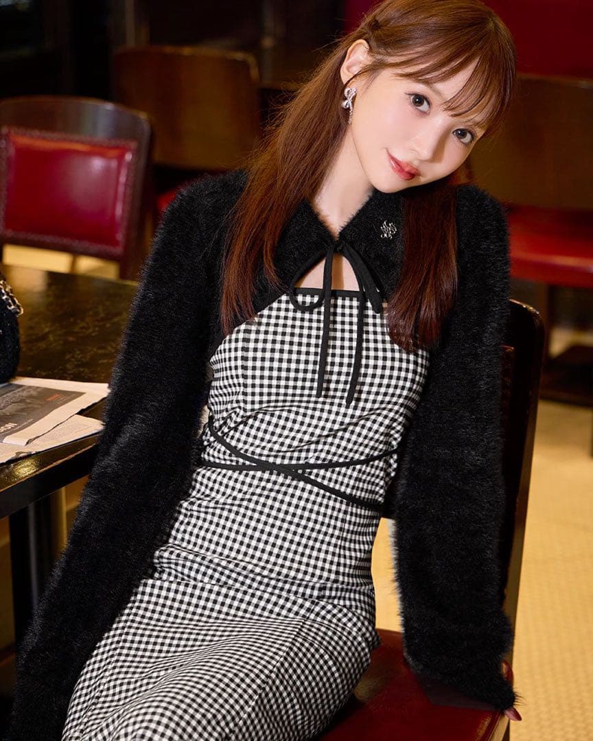 ミシェルマカロン シャギーボレロsetギンガムチェックロングワンピ