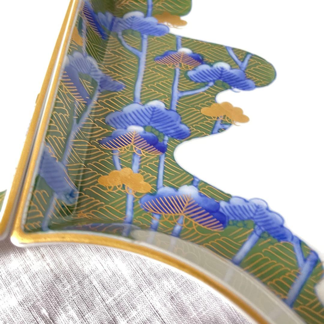 【皇室御用達】深川製磁 扇形皿 5客セット 松文様 金彩 有田焼 銘々皿 美品