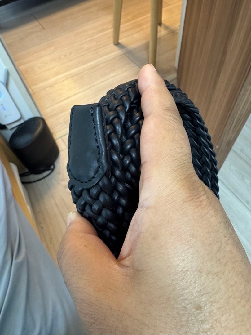 Papás ブラック編み込みベルト 85 新品タグ付き 定価27,500円