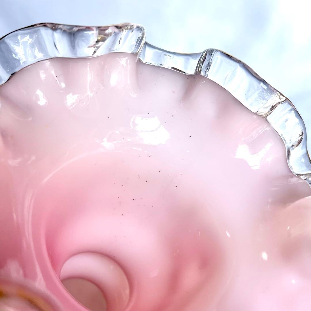 フェントン ピーチクレスト フラワーベース ローズ ペイント 金彩 ミルクガラス