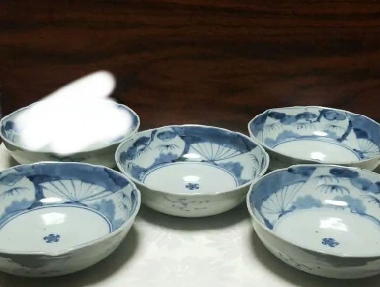 古伊万里 藍柿 松竹梅文 江戸中期 元禄 1688年-1704年頃4鉢