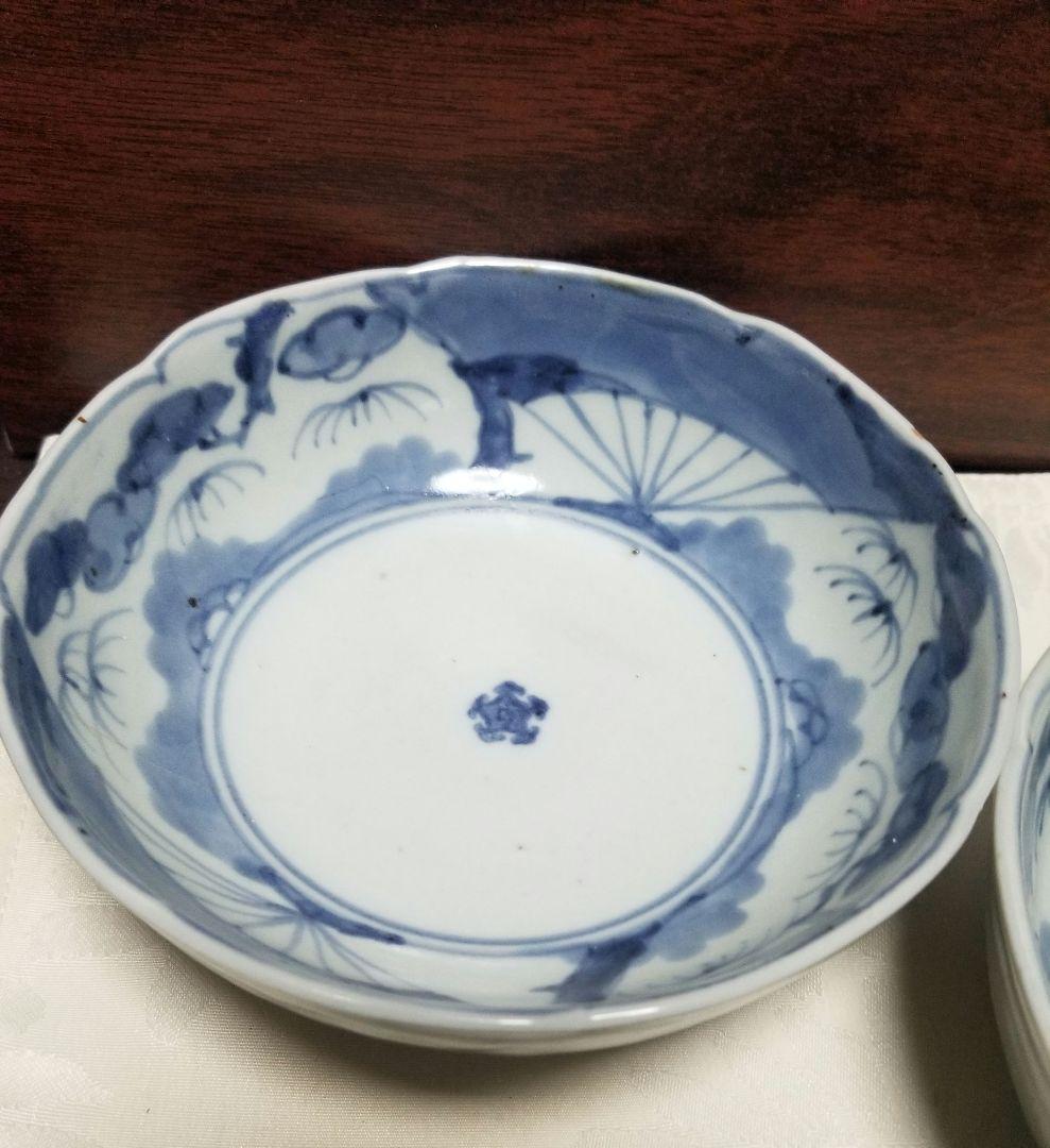 古伊万里 藍柿 松竹梅文 江戸中期 元禄 1688年-1704年頃4鉢