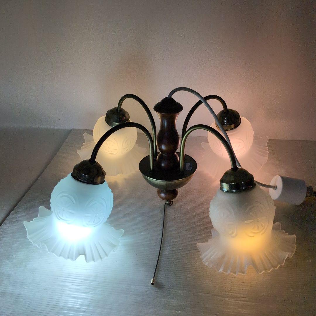 Kishima　アンティーク　シャンデリア　フリルガラスシェード　4灯式