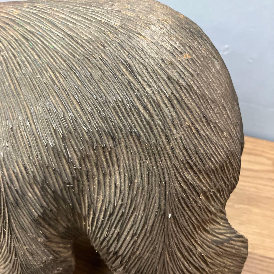 E-4 ③木彫りの熊 鮭背負い 置物 北海道 民芸品 アンティーク 木彫り 熊