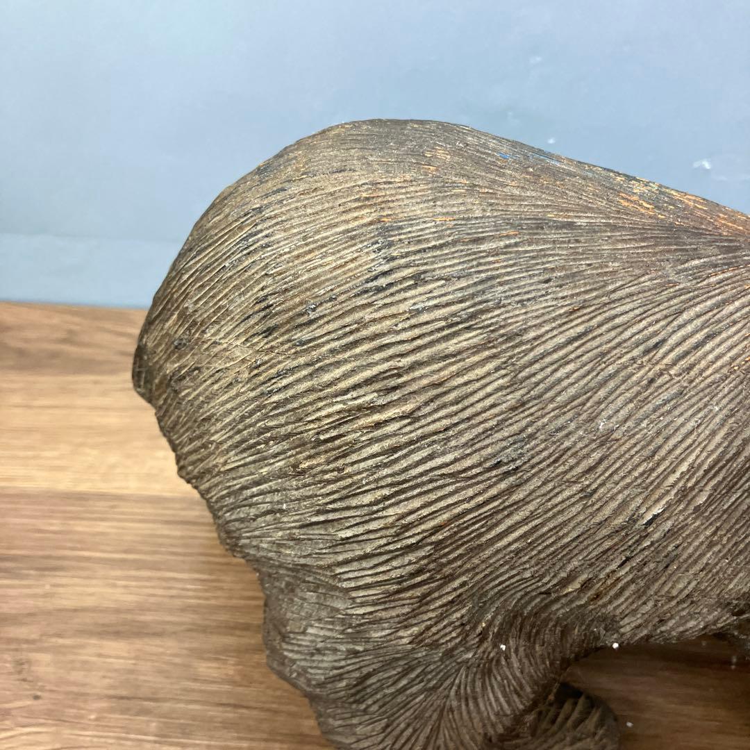 E-4 ③木彫りの熊 鮭背負い 置物 北海道 民芸品 アンティーク 木彫り 熊