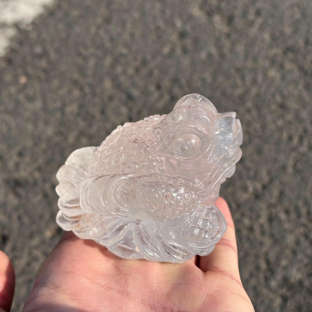 天然石水晶の銭蛙　置物　ご購入前に在庫確認必要G.280