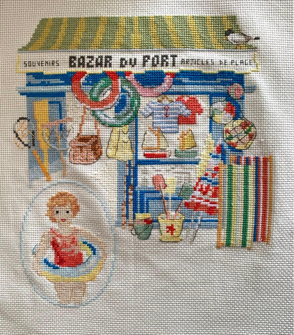 ヴェロニクアンジャンジェ　ハンドメイド　クロスステッチ完成品　海辺のマーケット