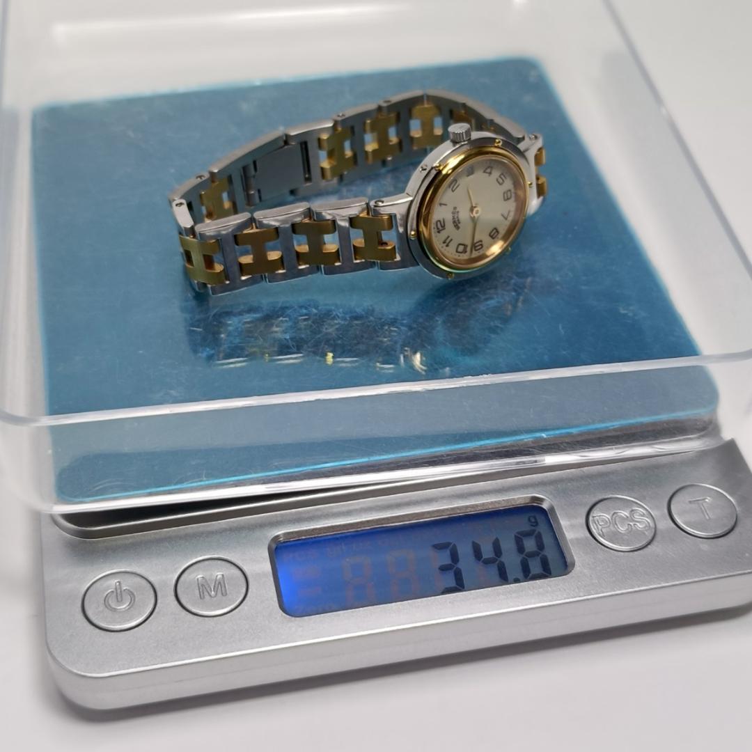 新品電池交換済 エルメス クリッパー 24mm アイボリーダイヤル コンビブレス