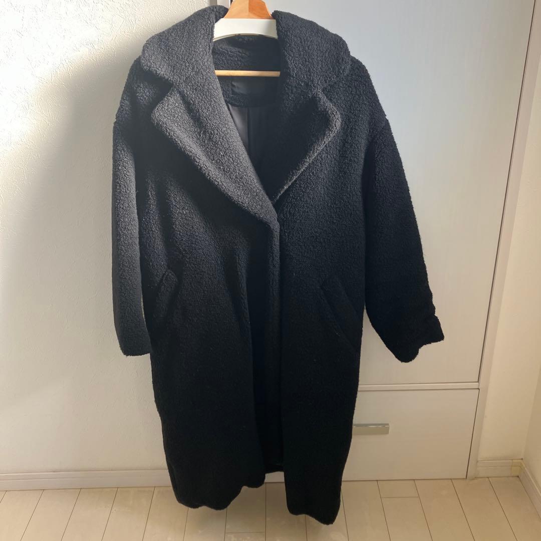 ボア素材 ロングコート ブラック