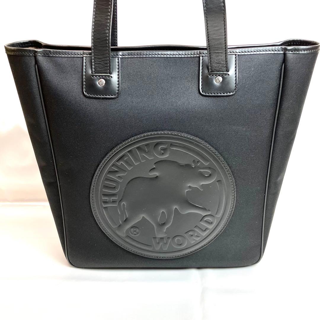 【極美品】ハンティングワールド　トートバッグ　肩掛け　でかロゴ　A4 ブラック