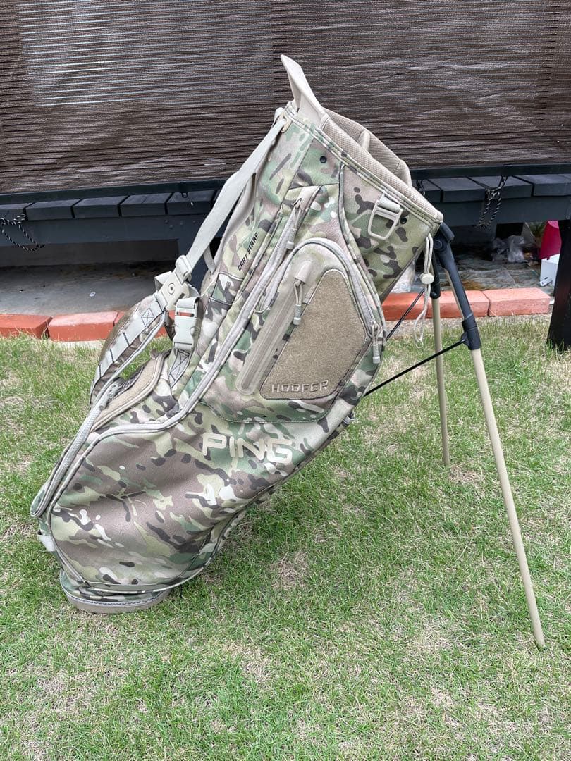 PING 迷彩キャディバッグ スタンド付き
