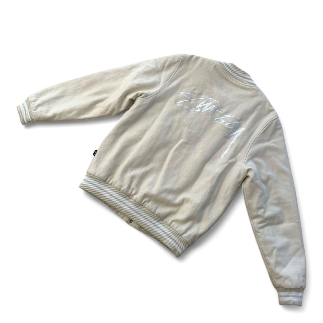 Stussyステューシー　スタジャン　リブライン　オフホワイト　両面ロゴ刺繍　M
