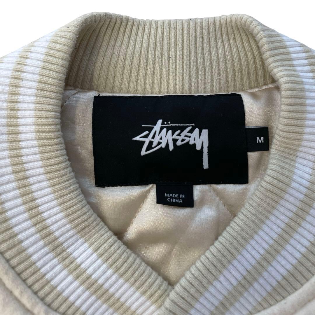 Stussyステューシー　スタジャン　リブライン　オフホワイト　両面ロゴ刺繍　M