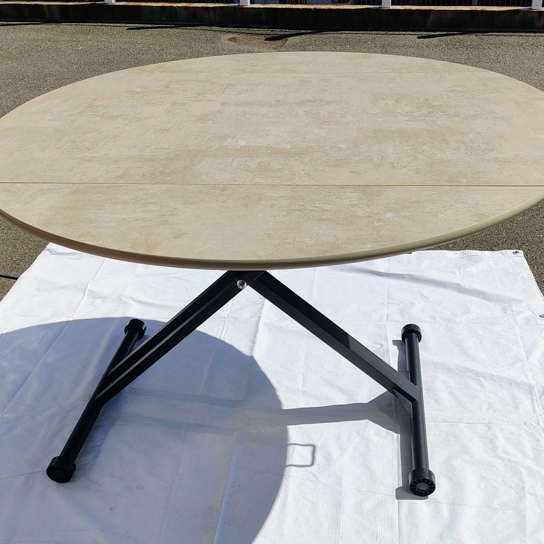 ダイニングテーブル 昇降式 円形 幅120cm グレー×黒