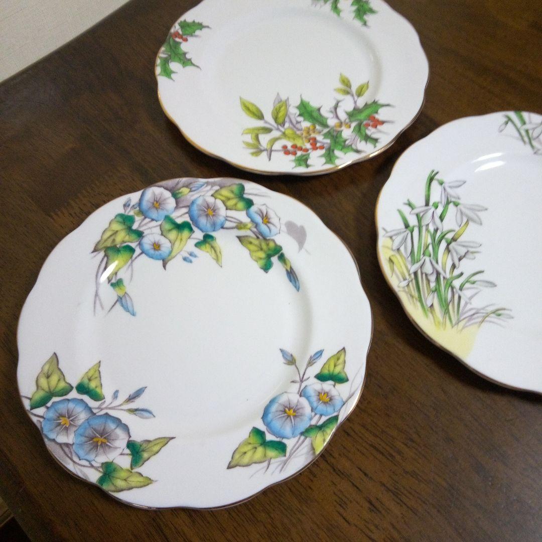 ロイヤルアルバートフラワーマンス　モーニンググローリーひいらぎ待雪草の3枚セット