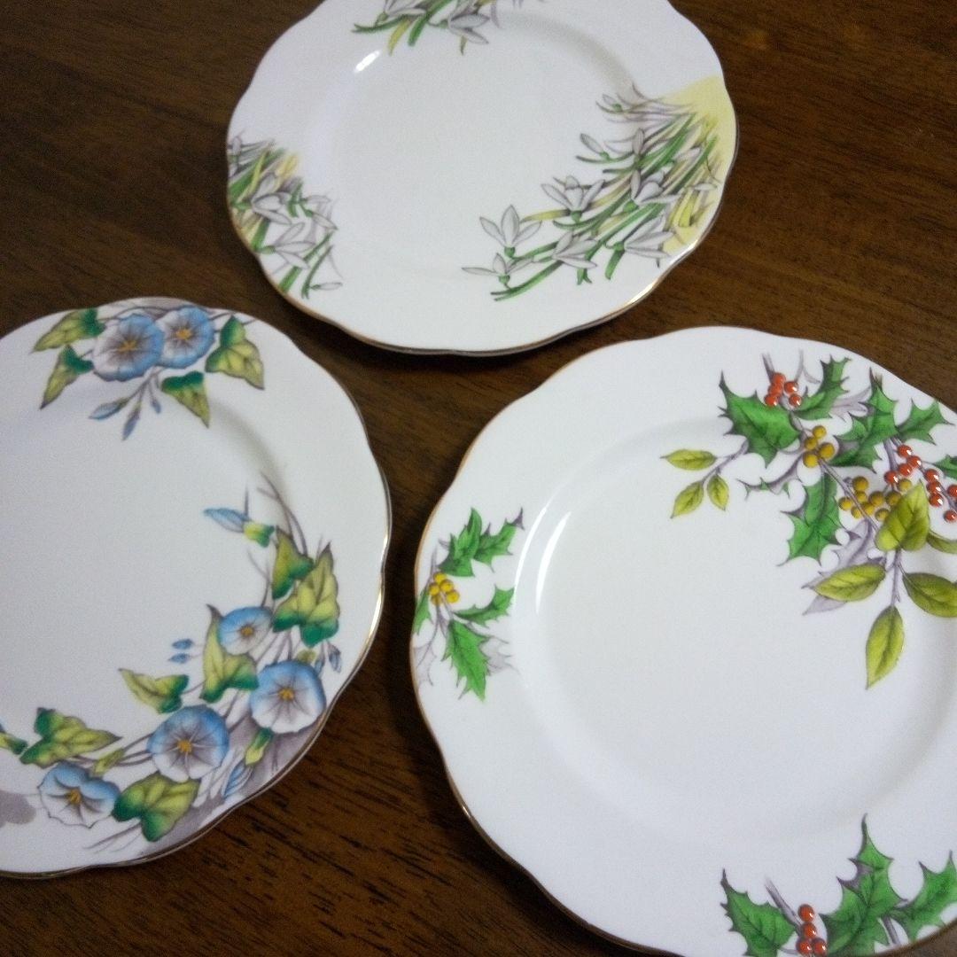 ロイヤルアルバートフラワーマンス　モーニンググローリーひいらぎ待雪草の3枚セット