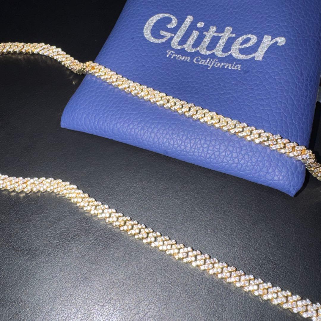 Glitter Iced Out Prong Chain 5mm ゴールド