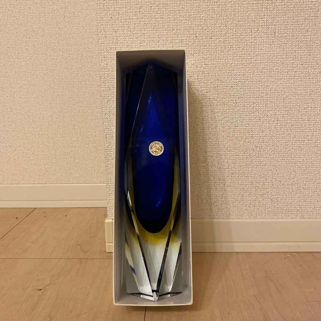ムラノガラス murano ヴィンテージ 花瓶ブルー イエロー クリア