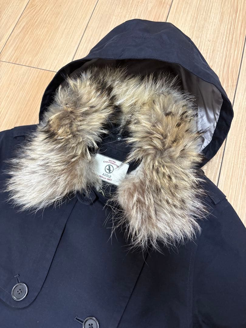 AIGLE エーグル GORETEX ファー付きトレンチコート黒 レディース　S