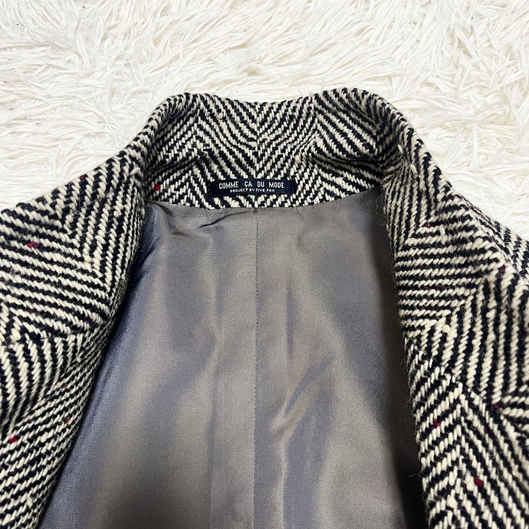 コムサデモード チェスターコート ダブルブレスト ウール ツイード ヘリンボーン