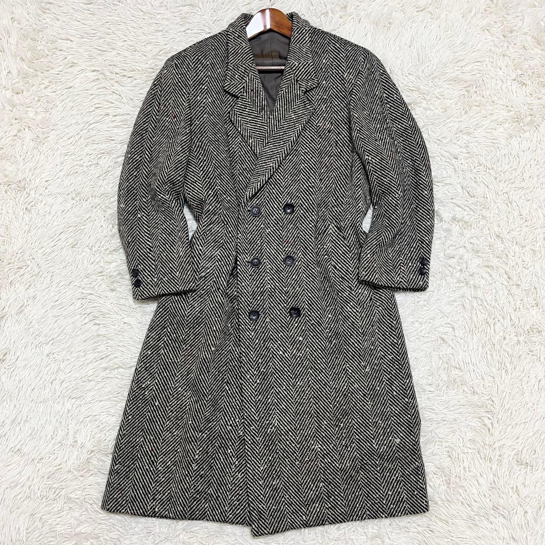 コムサデモード チェスターコート ダブルブレスト ウール ツイード ヘリンボーン