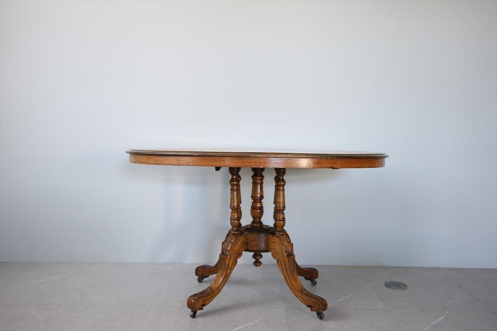 英国アンティーク木製オーバルテーブル/サイドテーブル机/飾り棚(91-64)