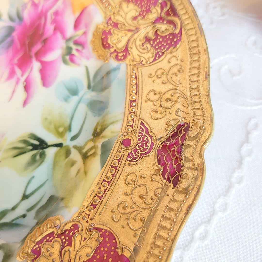 オールドノリタケ　大皿　飾皿　薔薇金盛