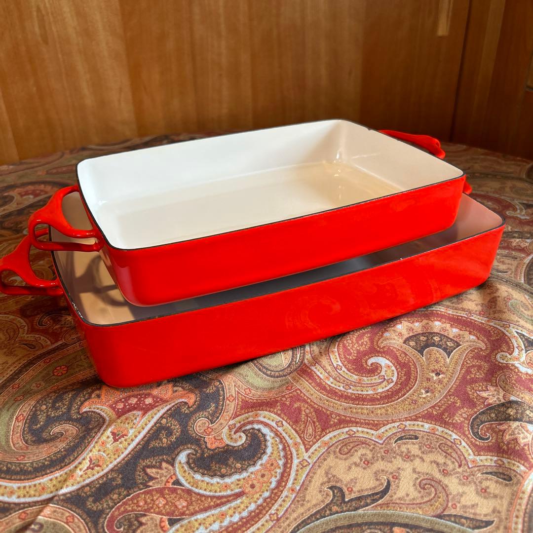 167◆DANSK 33cm ラージベイカー　両手鍋　スクエア型　赤いホーロー