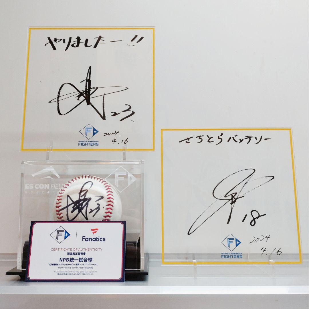 日本ハム 伏見寅威選手 直筆サイン入りエスコン実使用試合球 アクリルボード2枚付