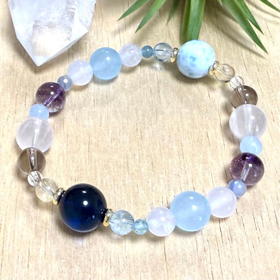 天然琥珀・天然石（ラリマー、アクアマリン、エレスチャルアメジスト等）ブレス