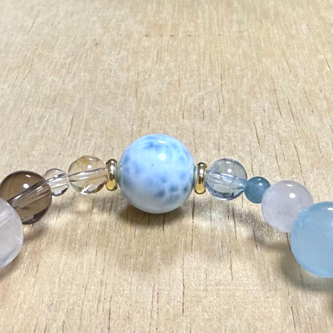 天然琥珀・天然石（ラリマー、アクアマリン、エレスチャルアメジスト等）ブレス