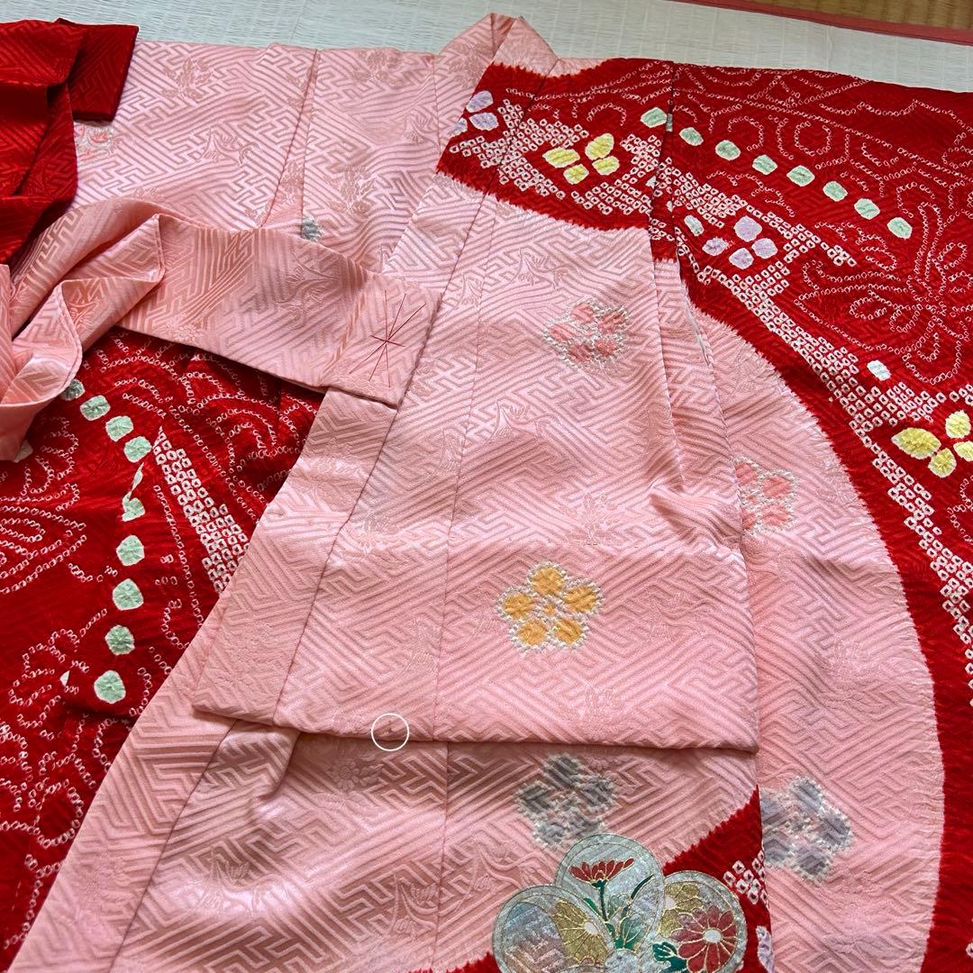 七五三 3歳 フルセット 絞り 着物 正絹 被布 刺繍 三歳 草履 753 刺繍