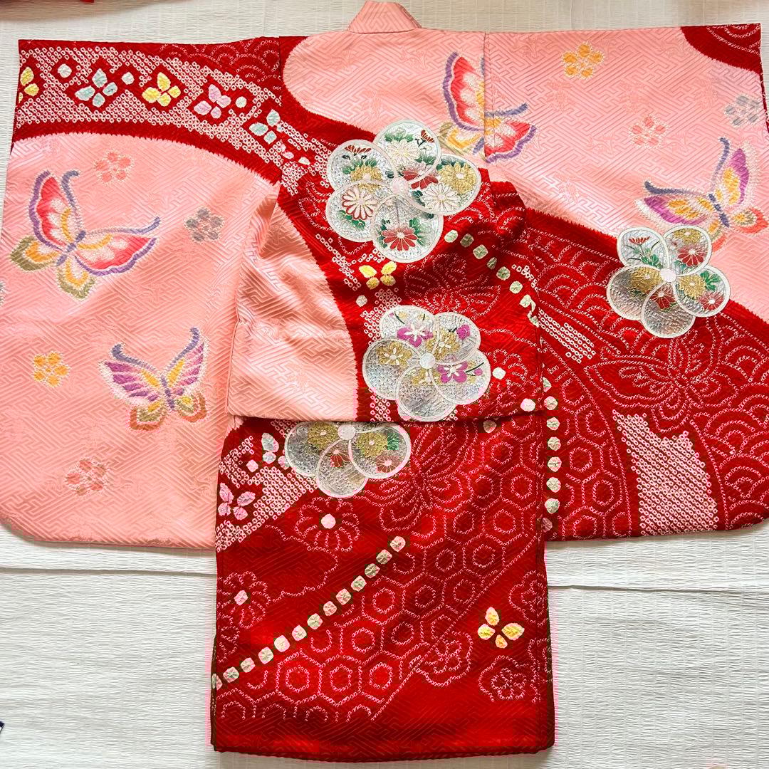 七五三 3歳 フルセット 絞り 着物 正絹 被布 刺繍 三歳 草履 753 刺繍