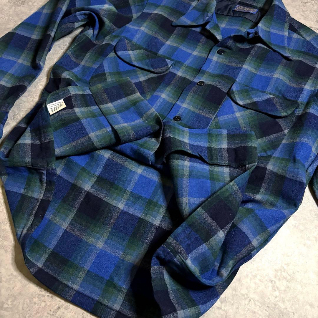 神配色70s ペンドルトン ボードシャツ オンブレ チェック USA製 ブルーL