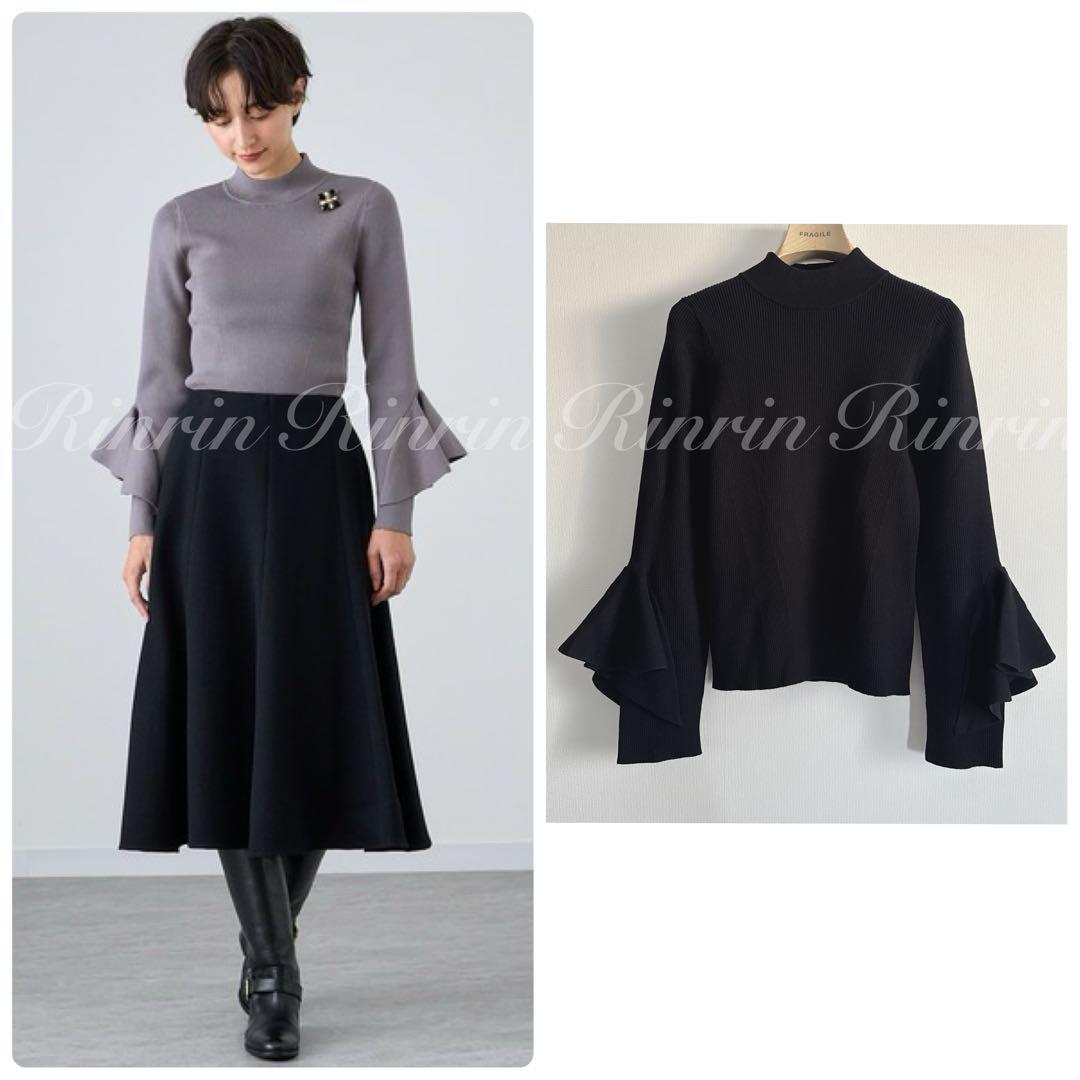 ANAYI ラッフルスリーブリブニットプルオーバー 38