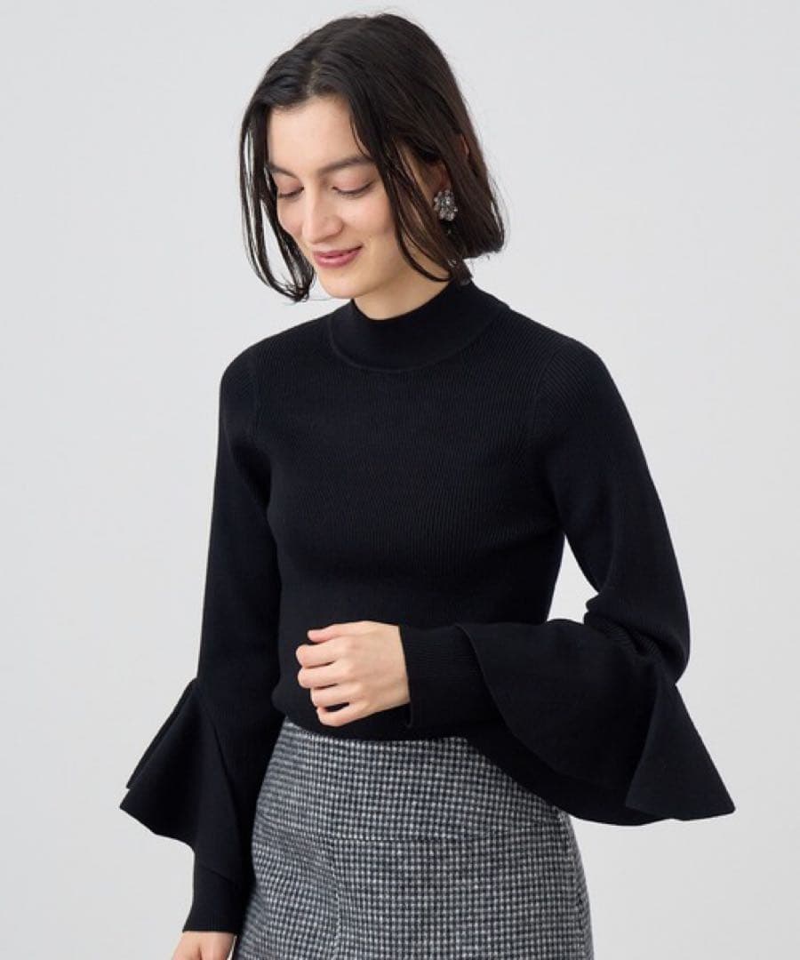 ANAYI ラッフルスリーブリブニットプルオーバー 38