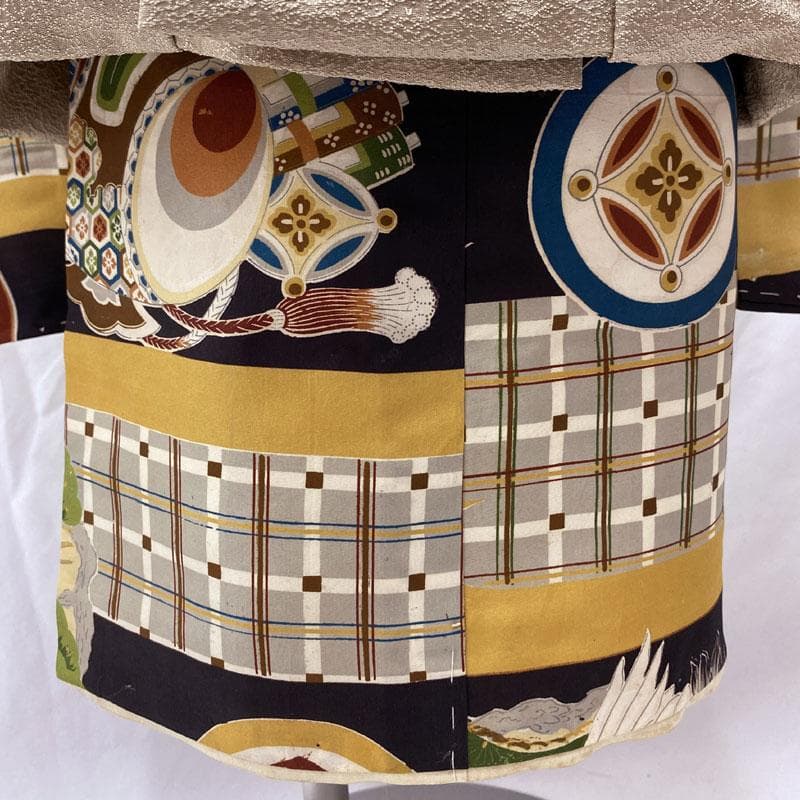 506ab84◎七五三 三歳 男の子 アンティーク着物&被布 鶴鯉宝船 黒◎