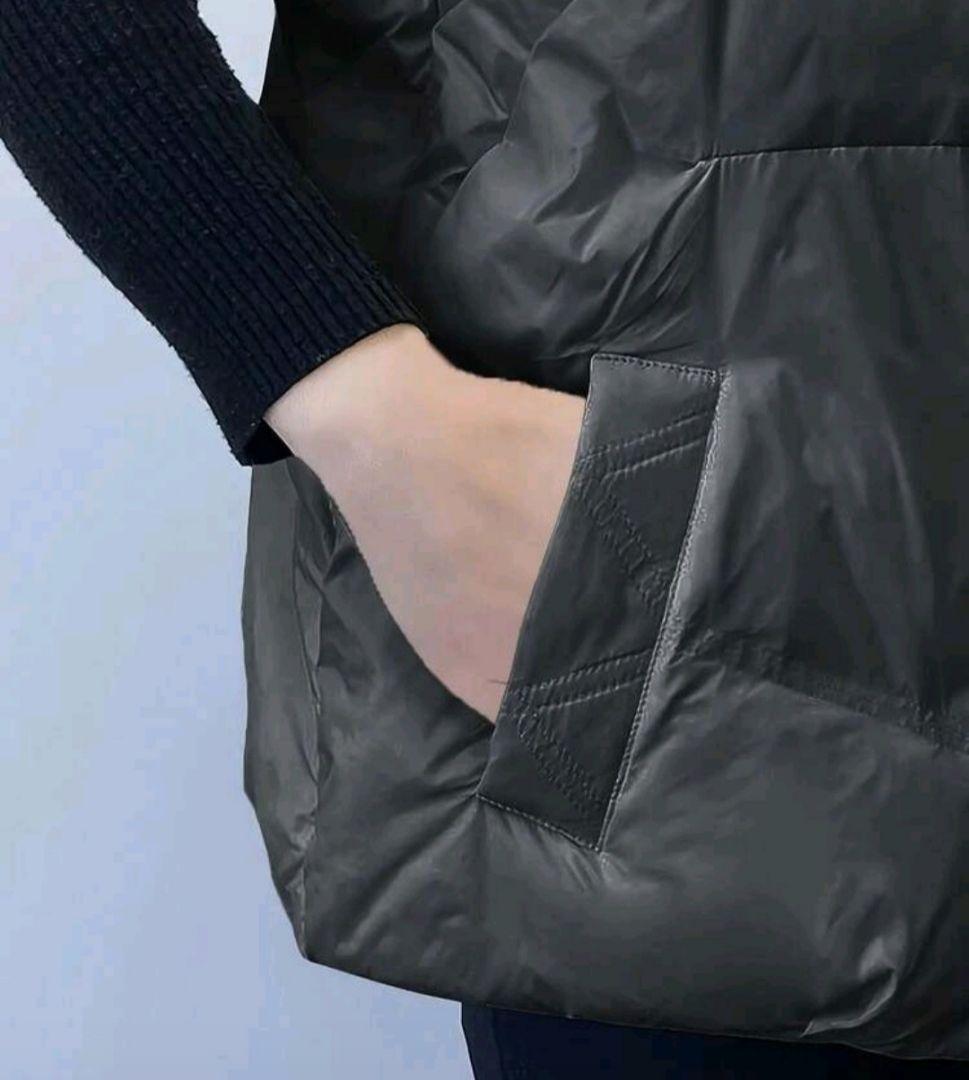 ニットドッキングダウンベスト フード ダウンベスト ブラック フード付き 中綿